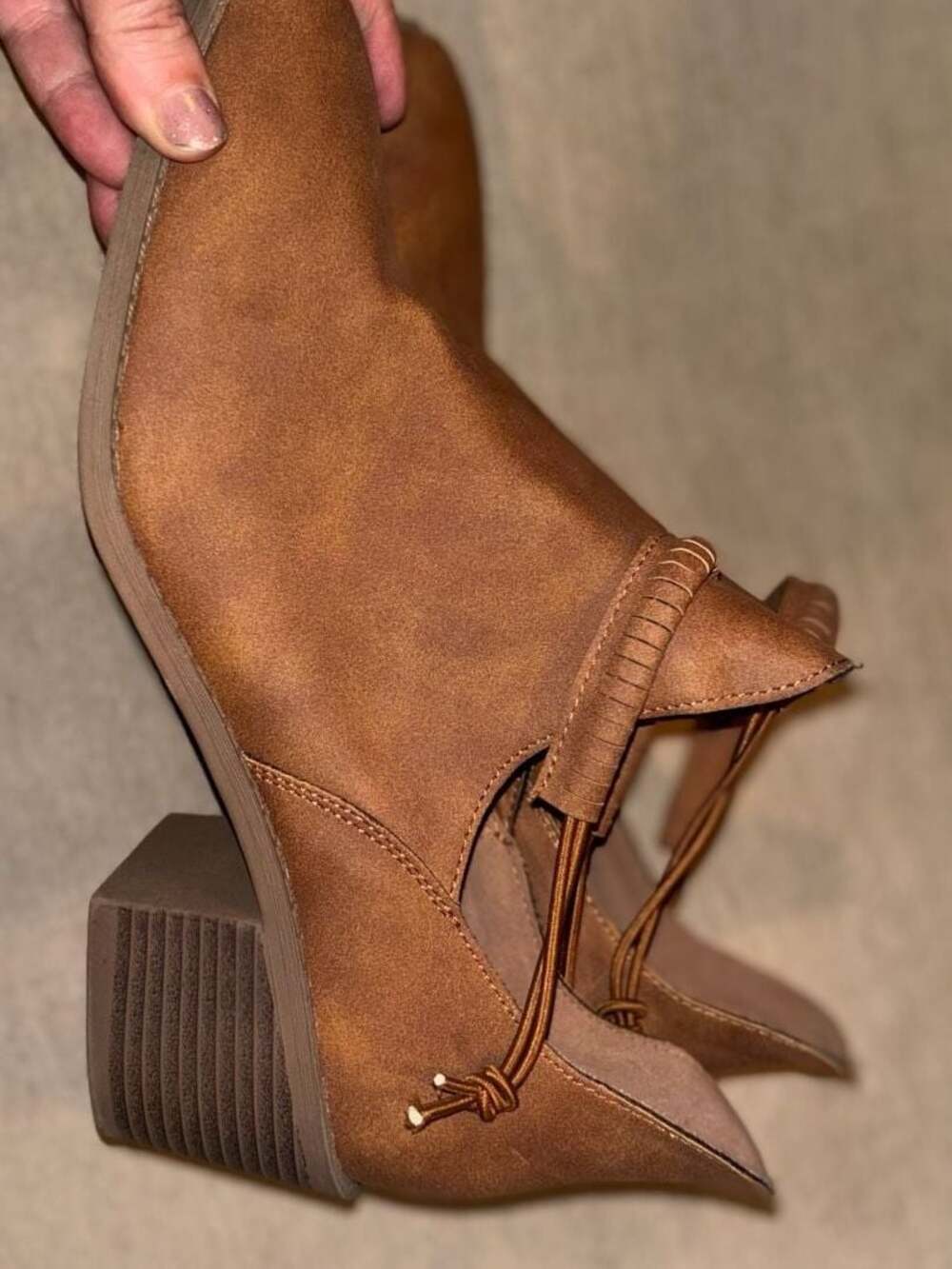 Brown Faux Leather Ankle Booties